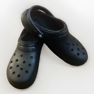 Crocs Classic Lined Clogs Black Fuzzy Fur Slip On Size M10 W12 Comfort Unisex